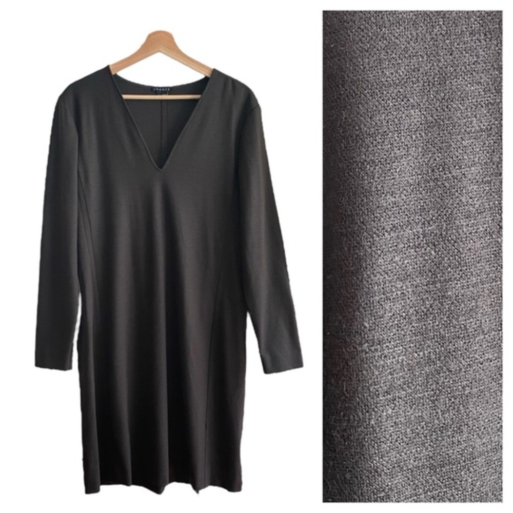 Theory Gray Brown Wool Blend Jersey Flannel Long Sleeve Mini Dress 10